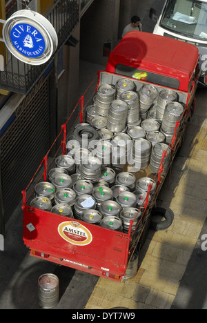 containers (with beer) loaded on truck Stock Photo