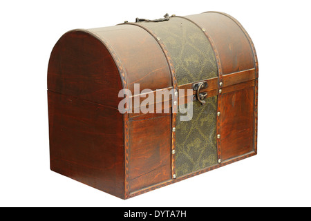 closed old wooden treasure box isolated over white Stock Photo