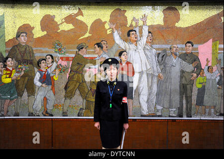 North Korean metro guard Stock Photo