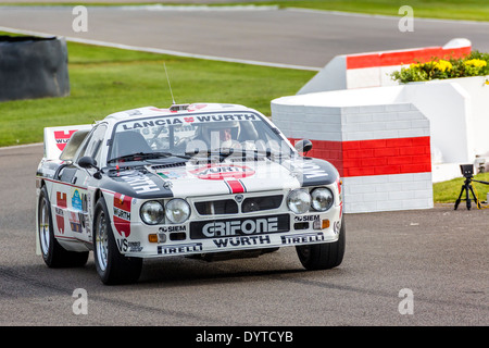 1983 Lancia 037 Group B rally car with driver Tony Hart. 72nd Goodwood Members meeting, Sussex, UK. Stock Photo