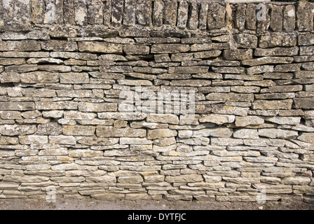 Dry stone wall near North Leigh Roman villa, the remains of a manor house, 1st to 3rd century AD, North Leigh, Oxfordshire Stock Photo