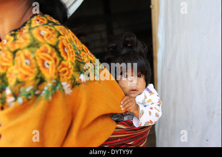 Guatemala maya indigenous mother and daughter in Tierra Linda, Guatemala. Stock Photo