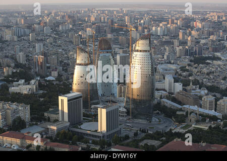 panoramic view of Baku with Flame Towers Stock Photo