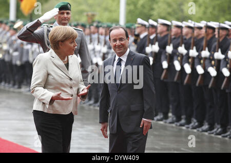 German Chancellor Angela Merkel and Francois Hollande in Berlin Stock Photo