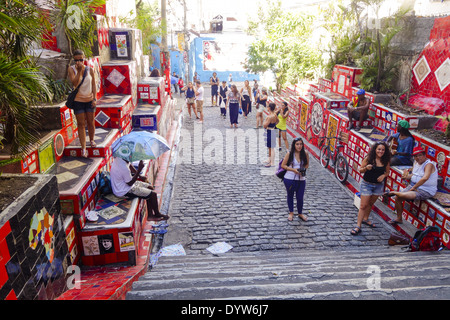 Rio de Janeiro, Santa Teresa, Lapa, Escadeira de Selaron, Escadaria, Brazil Stock Photo