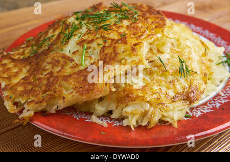 Boxty - traditional Irish potato pancake. fried potato dishes is its smooth, fine grained consistency. Stock Photo