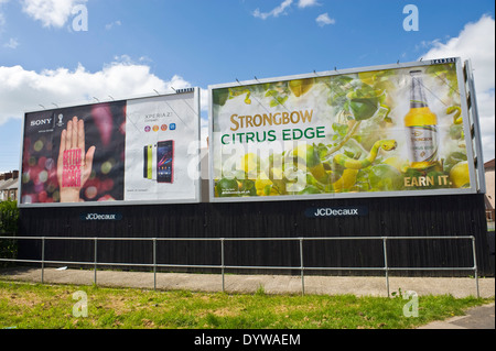 Sony Xperia Z1 smart phone & Bulmer's Strongbow Citrus Edge Cider advertising billboards on JCDecaux roadside site in Newport South Wales UK Stock Photo