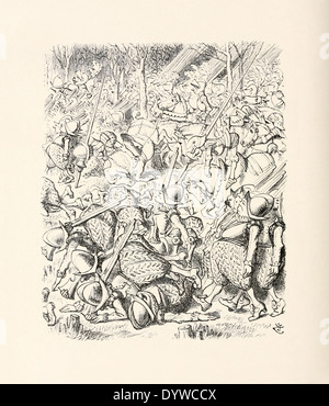 John Tenniel (1820-1914) illustration from Lewis Carroll's 'Through the Looking-Glass’ published in 1871. Clumsy soldiers Stock Photo