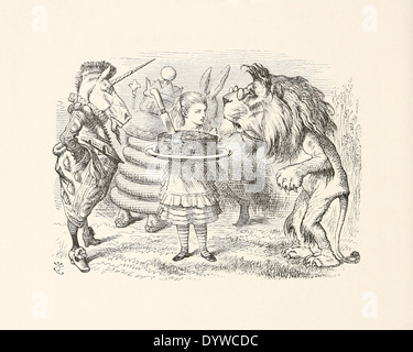 John Tenniel (1820-1914) illustration from Lewis Carroll's 'Through the Looking-Glass’ published in 1871. Cake, Lion and Unicorn Stock Photo