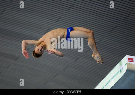 London, UK. 25th Apr, 2014. Tom Daley of Great Britain (GBR) practices during day one of the FINA/NVC Diving World Series 2014 at the London Aquatics Centre. Credit:  Action Plus Sports/Alamy Live News Stock Photo
