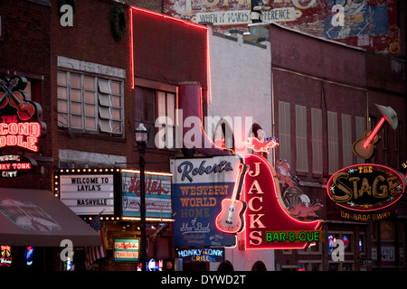Signs on lower broadway nashville tennessee Stock Photo