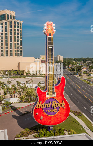 Hard Rock Casino sign shaped like guitar on Hwy 90 in Biloxi, Mississippi Stock Photo