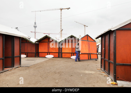 Berlin, Germany, setting up the Christmas market on Schinkel in Berlin -Mitte Stock Photo