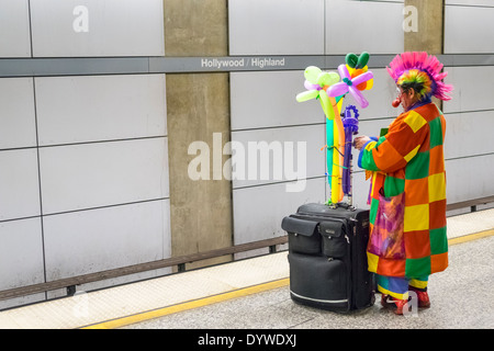 Los Angeles California,LA County Metro Rail,Red Line,rail,subway,train,mass transit,public transport,Hollywood Highland,station,platform,commuter,adul Stock Photo