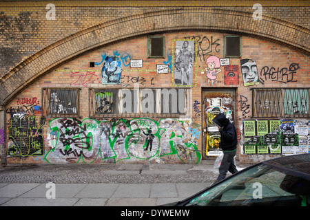 Berlin, Germany, graffiti on the facade of the S- Bahnboegen in Berlin-Mitte Stock Photo