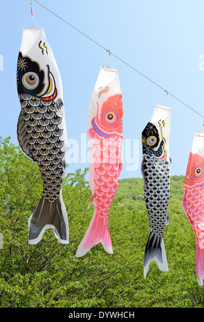 Japanese carp streamer decoration against blue sky Stock Photo