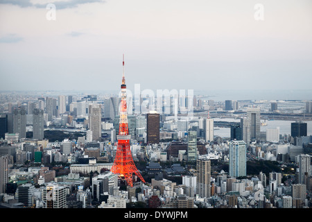 Tokyo Tower in city landscape aerial view. Tokyo, Japan. Stock Photo