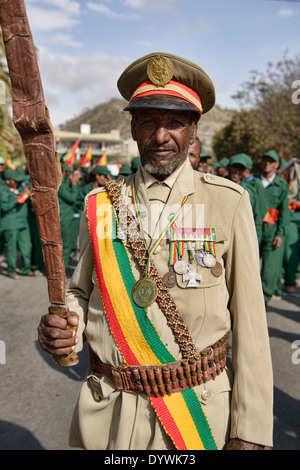 decorated general in the Tigray Ethiopian army leading a parade, Mekele, Ethiopia Stock Photo