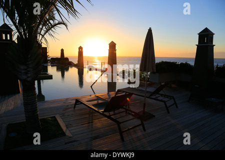 Valle Gran Rey, Spain, Sunset over the Atlantic Ocean on La Gomera Stock Photo