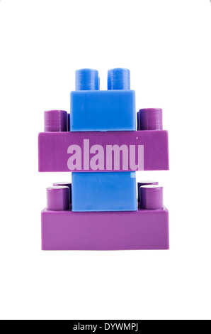 blue an purple building blocks on a white background Stock Photo