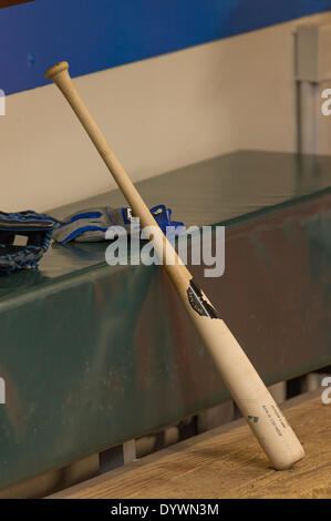 Milwaukee, Wisconsin, USA. 25th Apr, 2014. April 25, 2014: Chicago Cubs left fielder Junior Lake's bat in the dugout prior to the start of the Major League Baseball game between the Milwaukee Brewers and the Chicago Cubs at Miller Park in Milwaukee, WI. John Fisher/CSM/Alamy Live News Stock Photo