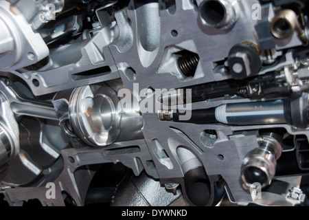 Complex engine of modern car interior view Stock Photo