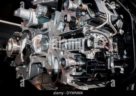 Complex engine of modern car interior view Stock Photo