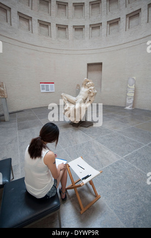 Germany, Bavaria, Munich, Glyptothek Museum, Barberini Faun, Sleeping Satyr, Student Drawing a Sculpture Stock Photo