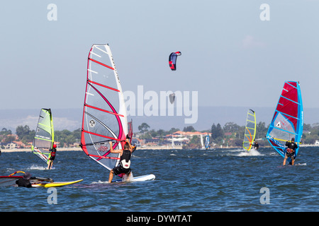 Kite and Wind Surfing at Pelican Point Perth Western Australia Stock Photo