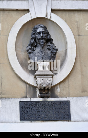 Commemorative statue of Charles I at the entrance of Banqueting House in Whitehall, London, England, United Kingdom. Stock Photo