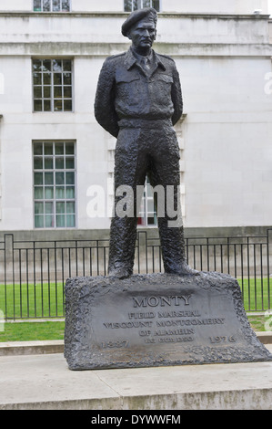 Bronze statue of Field Marshal Sir Bernard Law Montgomery, 1st Viscount Montgomery of Alamein, London, England, United Kingdom. Stock Photo