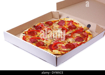 Pizza in box on a white background Stock Photo