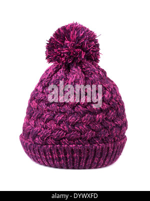 Purple bobble hat on a white background Stock Photo