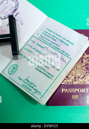 Tourist visa in UK passport, London Stock Photo