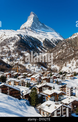 Winter view of Matterhorn, Zermatt, Wallis or Valais, Switzerland Stock Photo