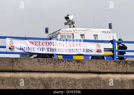 Larne, Northern Ireland. 26 Apr 2014 - PSNI use CCTV cameras and long-range cameras to surveil the crowd as they prepare for a parade in honour of the centenary of UVF gun-running Credit:  Stephen Barnes/Alamy Live News Stock Photo