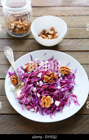 cabbage salad with slices of cheese, food closeup Stock Photo