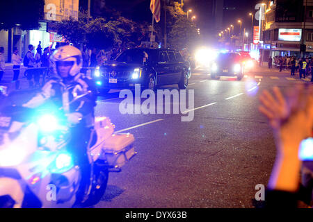 Kuala Lumpur, Malaysia. 26th Apr, 2013. A Malaysian Police escorts U.S. President Barack Obama motorcade during his Malaysia visit in Kuala Lumpur, Malaysia, Saturday, April 26, 2014. © Joshua Paul/NurPhoto/ZUMAPRESS.com/Alamy Live News Stock Photo