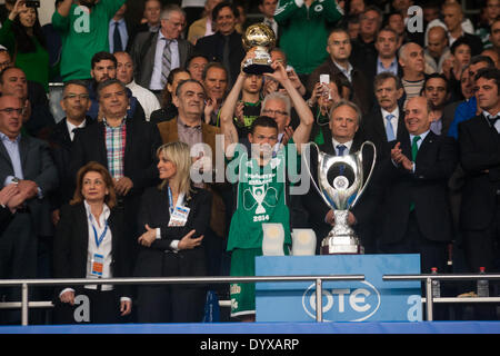 Athens, Greece, 2014, 27th of April. Panathinaikos beats PAOK 4-1, for the final game of Greek Cup in Football. Players of Panathinaikos are seen celebrating the conquest of the Greek Cup in Football. Players of Panathinaikos are seen celebrating after the conquest of the Greek Cup in Football.Panathinaikos beats PAOK 4-1, for the final game of Greek Cup in Football. Stock Photo