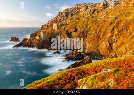 Remains of The Crowns tin mine engine houses on the Cornish Atlantic coast near Botallack, England, United Kingdom, Europe. Stock Photo