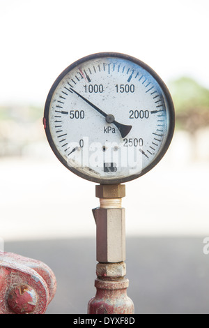 A close up of an old pressure gauge Stock Photo