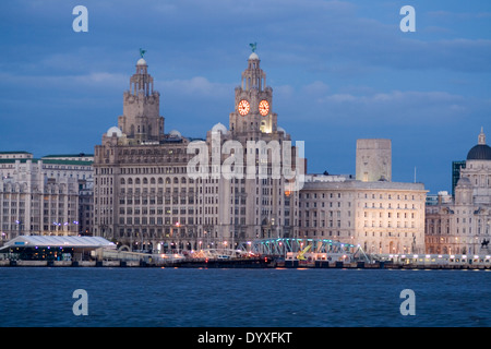 The liver building on liverpool water front at dusk Stock Photo