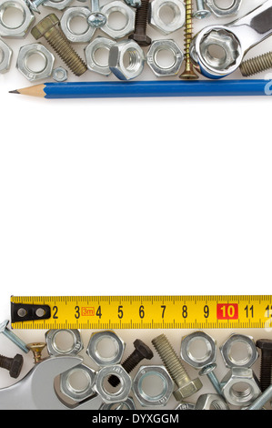metal construction hardware tool on white background Stock Photo