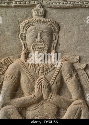 sandstone bas-relief carvings at Angkor Wat, Buddhist Temple Complex, Siem Reap, Cambodia Stock Photo