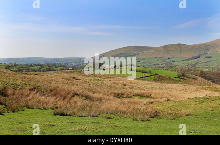 Rural Landscape in Cumbria, North West England with Farmhouse on the hill Stock Photo