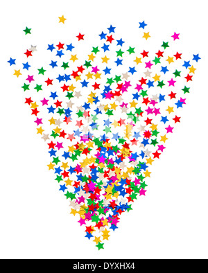 star shaped colorful confetti on white background. festive background fireworks Stock Photo