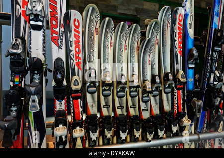 Ski helmets for hire in the indoor Ski resort in Dubai, United Arab Emirates, UAE. Stock Photo