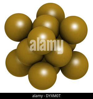 Gold (Au) metal, crystal structure. Atoms are represented as spheres. Stock Photo