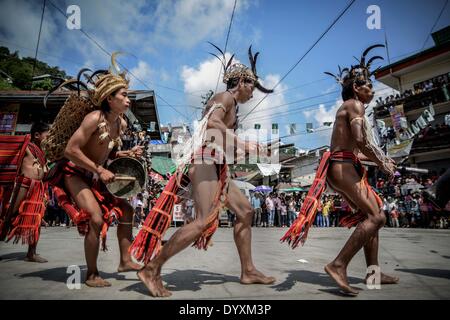 Banaue, Philippines. 27th Apr, 2014. Ifugao tribesmen perform a ritual dance during the Imbayah festival in Banaue town, Ifugao province, northern Philippines, April 27, 2014. The Imbayah festival is a celebration of Ifugao culture and thanksgiving, a gathering of the many tribes that make up the population of the Ifugao Rice Terraces, a UNESCO World Heritage site.Photo: Ezra Acayan/NurPhoto Credit:  Ezra Acayan/NurPhoto/ZUMAPRESS.com/Alamy Live News Stock Photo