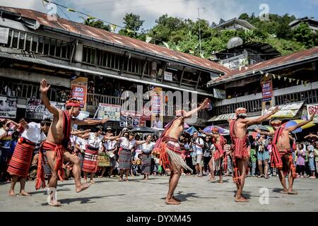 Banaue, Philippines. 27th Apr, 2014. Ifugao tribesmen perform a ritual dance during the Imbayah festival in Banaue town, Ifugao province, northern Philippines, April 27, 2014. The Imbayah festival is a celebration of Ifugao culture and thanksgiving, a gathering of the many tribes that make up the population of the Ifugao Rice Terraces, a UNESCO World Heritage site.Photo: Ezra Acayan/NurPhoto Credit:  Ezra Acayan/NurPhoto/ZUMAPRESS.com/Alamy Live News Stock Photo